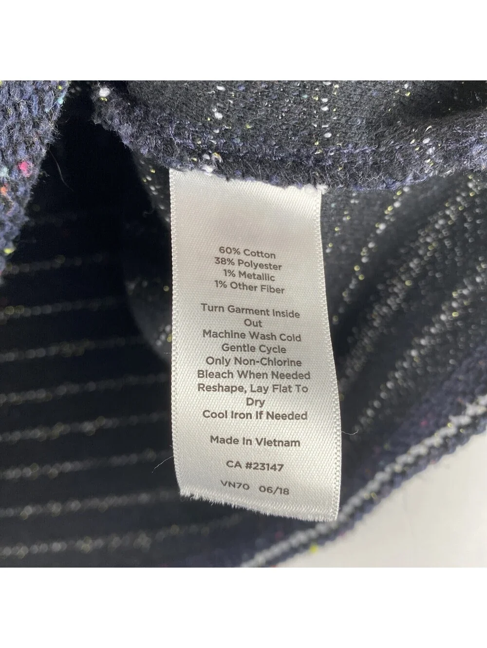 TALBOTS Knit Sweater Top Med Speckled Striped 3/4 Sleeve Navy Blue White